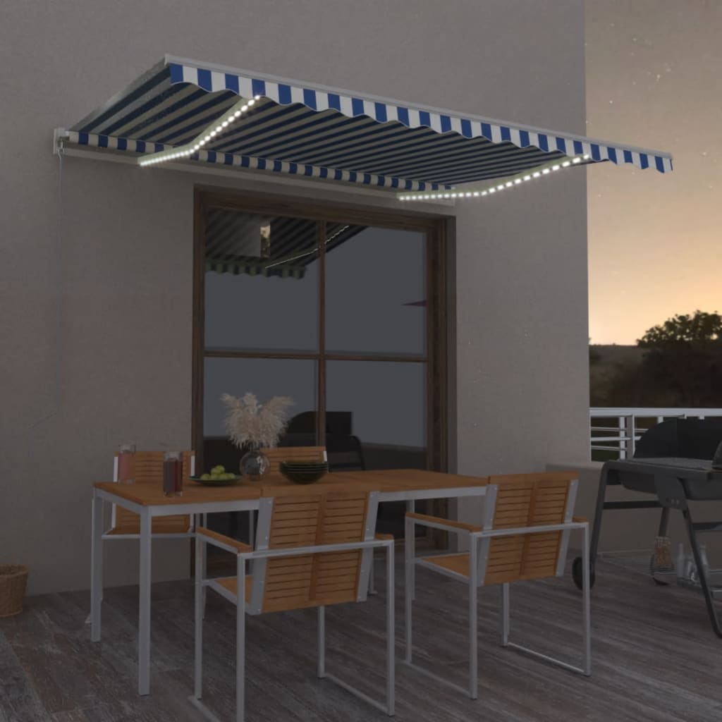 Markise Manuell Einziehbar Mit Led Blau Und Weiß