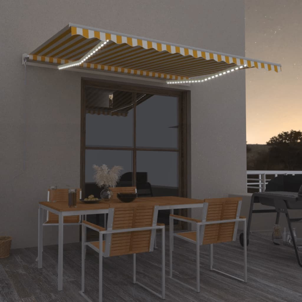 Markise Manuell Einziehbar Mit Led Gelb & Weiß Gelb Und Weiß