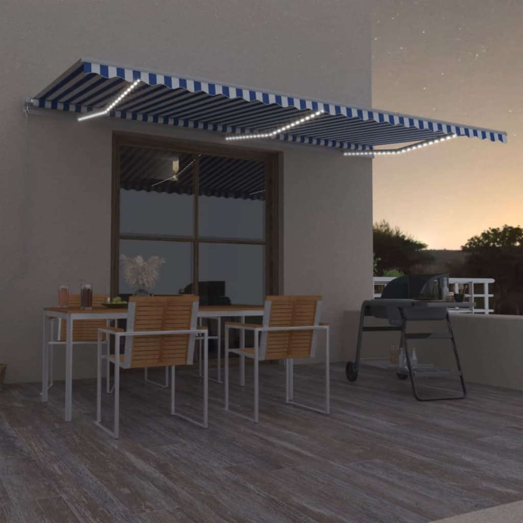 Markise Manuell Einziehbar Mit Led Blau Und Weiß