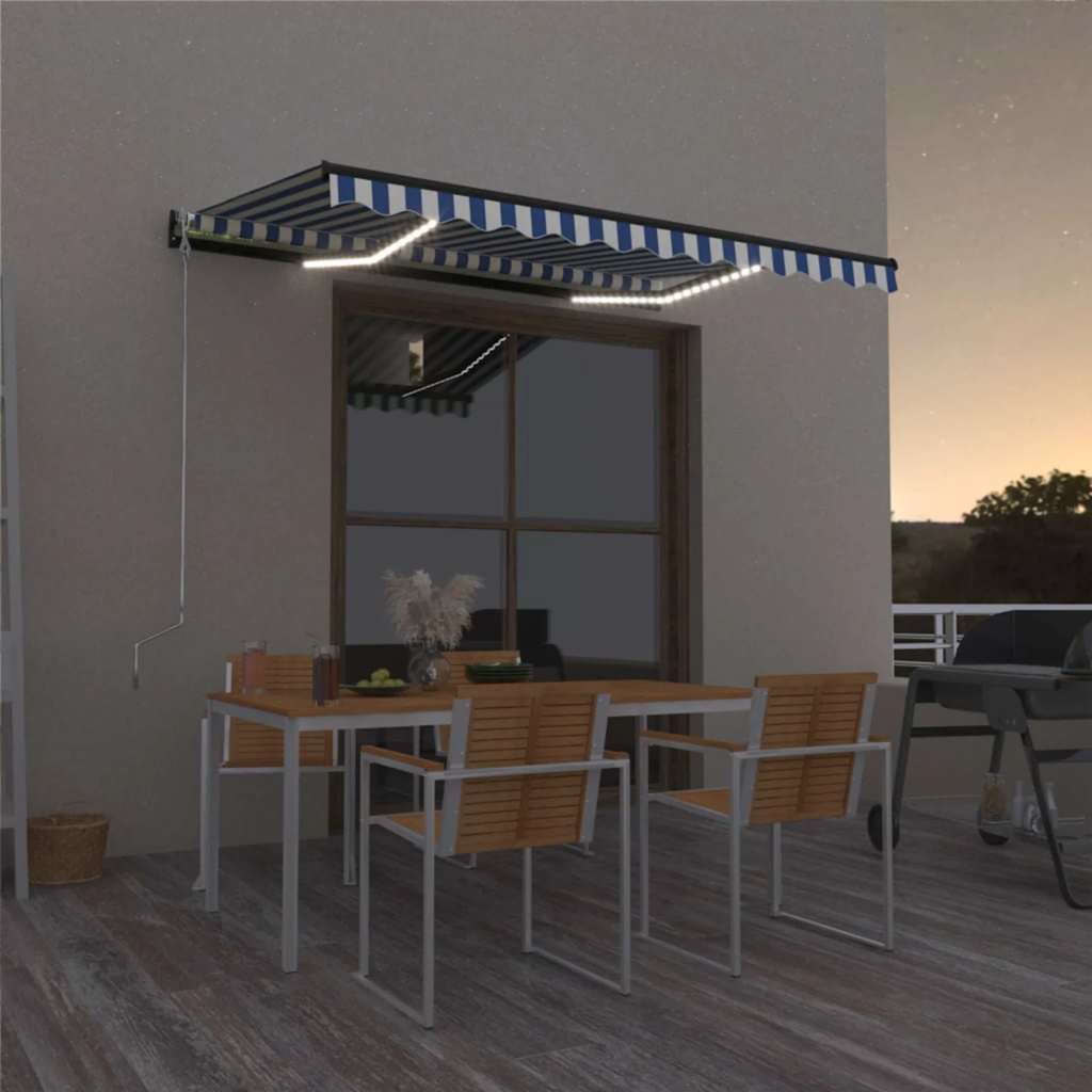 Markise Manuell Einziehbar Mit Led Blau & Weiß Blau Und Weiß