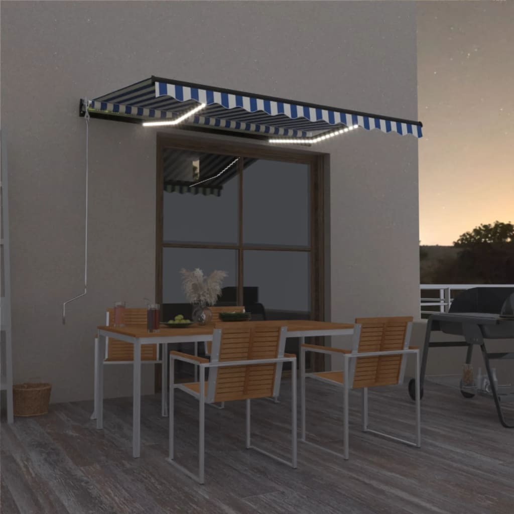 Markise Manuell Einziehbar Mit Led Blau & Weiß Blau Und Weiß