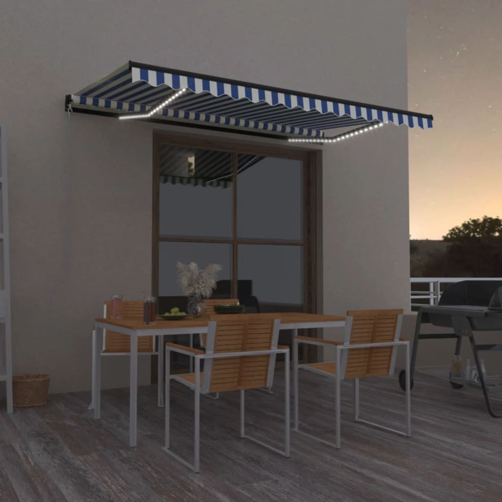 Markise Manuell Einziehbar Mit Led Blau & Weiß Blau Und Weiß