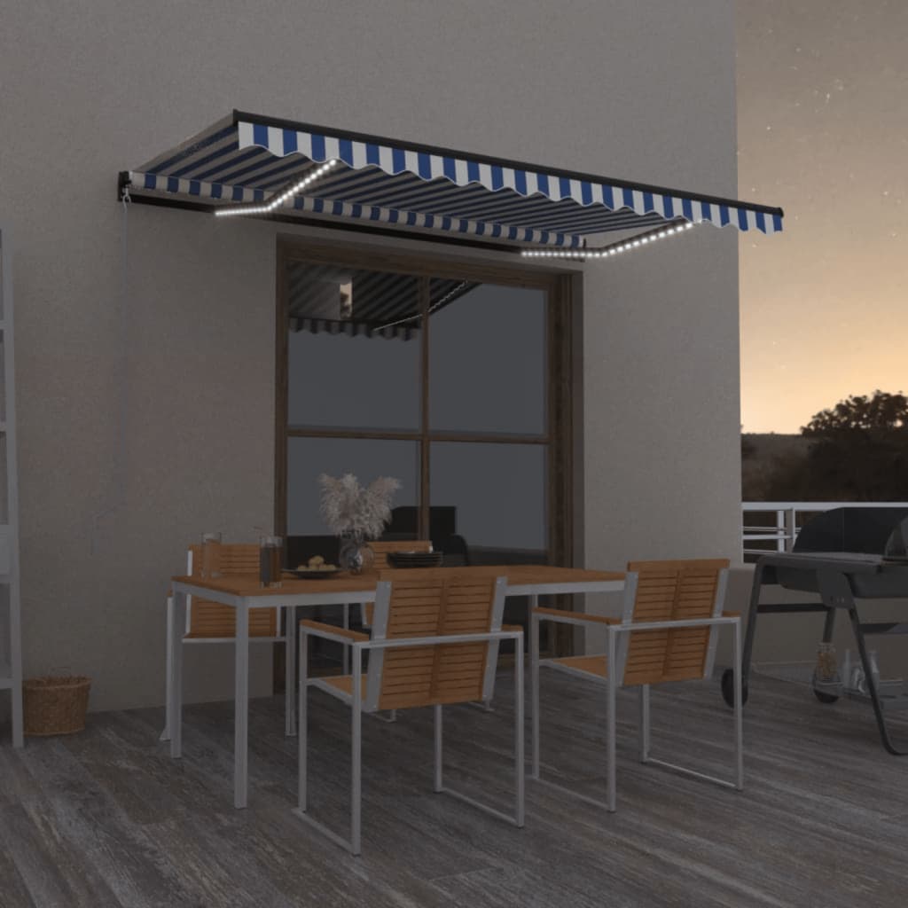 Markise Manuell Einziehbar Mit Led Blau & Weiß Blau Und Weiß