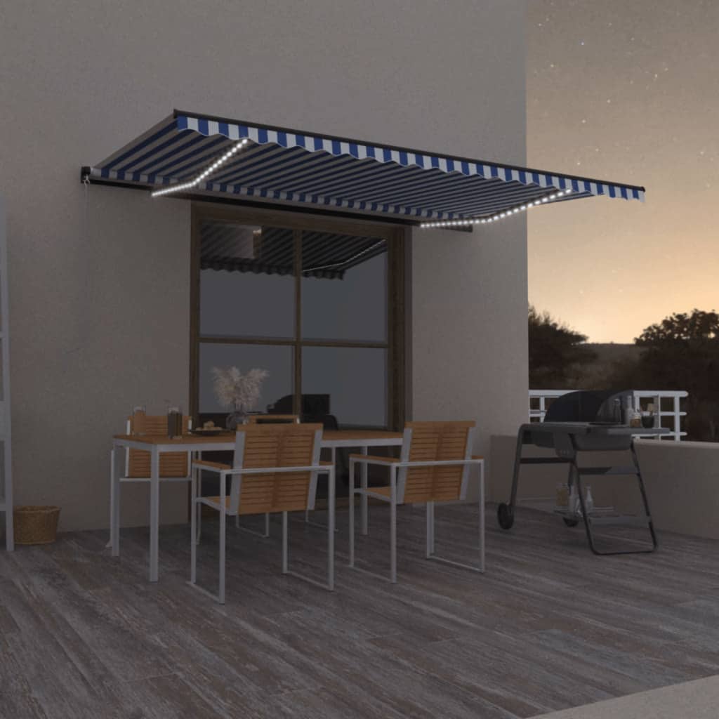 Markise Manuell Einziehbar Mit Led Blau & Weiß Blau Und Weiß
