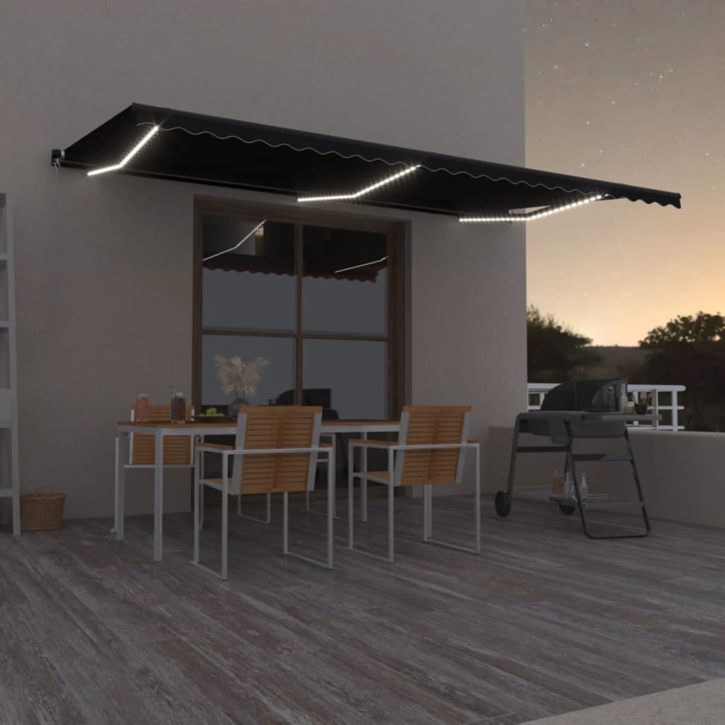 Markise Manuell Einziehbar Mit Led Anthrazit