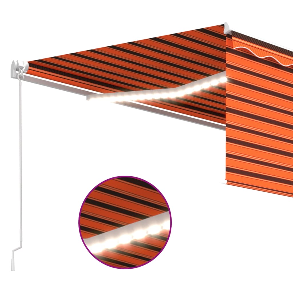Markise Manuell Einziehbar Mit Rollo & Led Orange & Braun