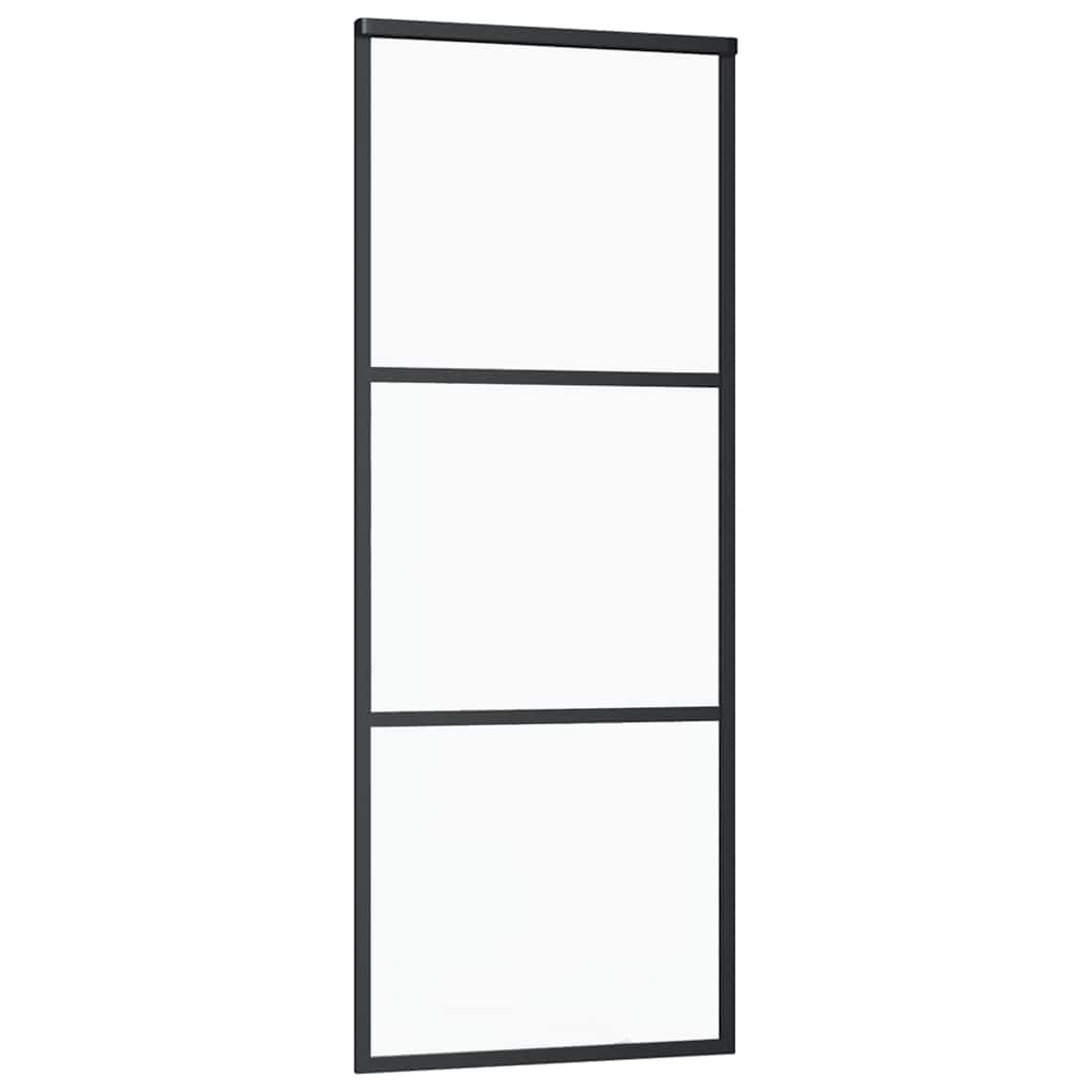 Schiebetür 3-Teilig Esg-Glas Und Aluminium Schwarz