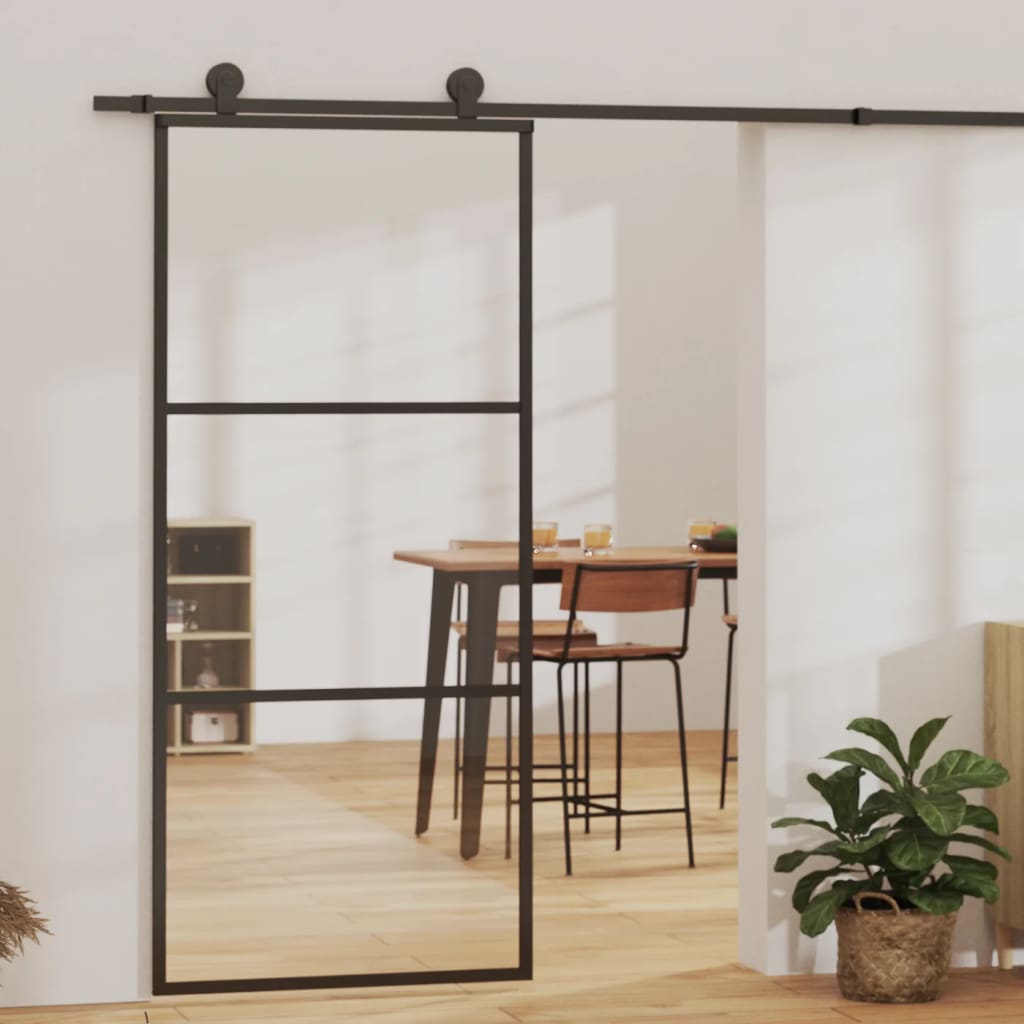 Schiebetür 3-Teilig Esg-Glas Und Aluminium Schwarz