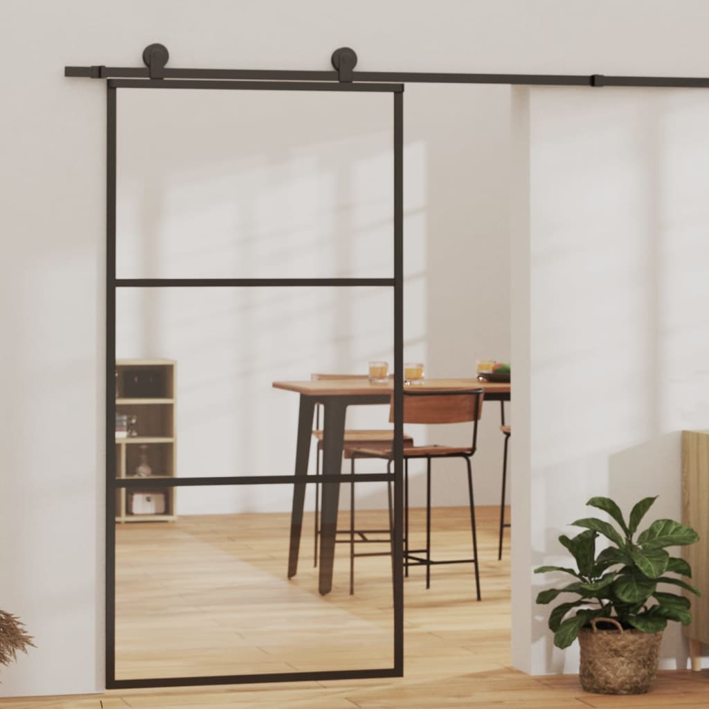 Schiebetür 3-Teilig Esg-Glas Und Aluminium Schwarz
