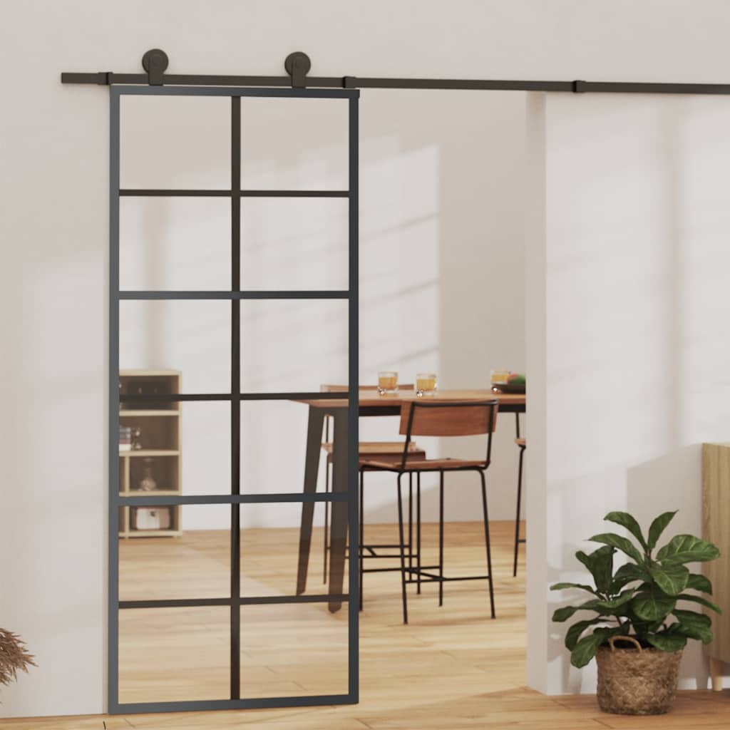 Schiebetür 3-Teilig Esg-Glas Und Aluminium Schwarz