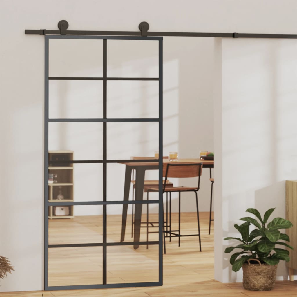 Schiebetür 3-Teilig Esg-Glas Und Aluminium Schwarz