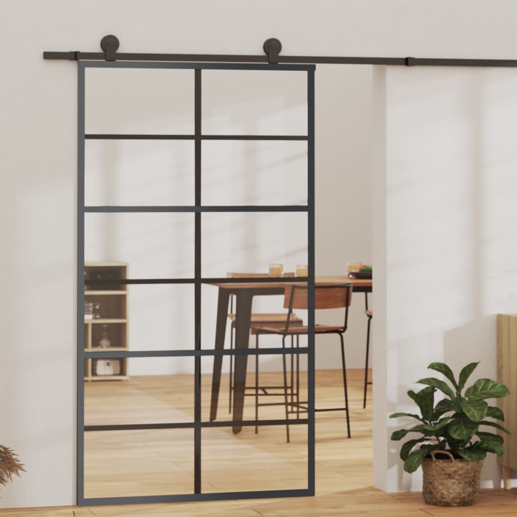 Schiebetür 3-Teilig Esg-Glas Und Aluminium Schwarz