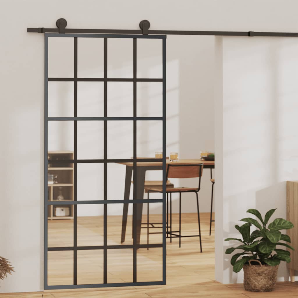 Schiebetür 3-Teilig Esg-Glas Und Aluminium Schwarz