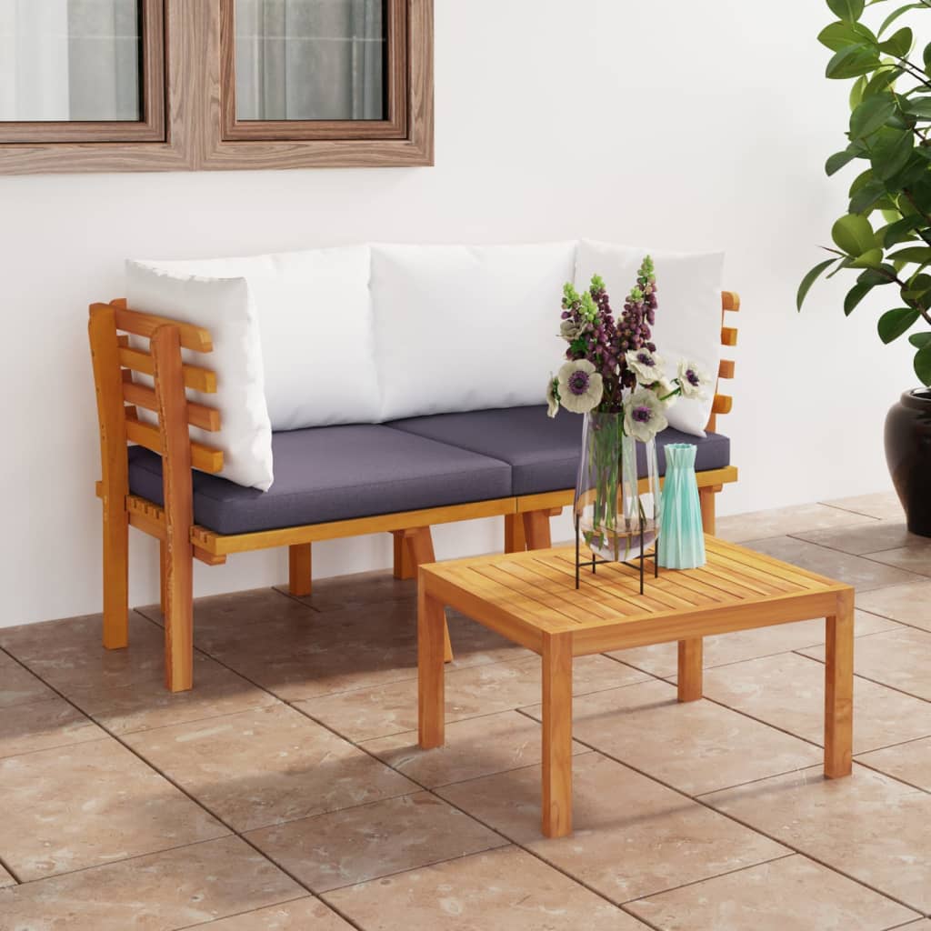 3-Tlg. Garten-Lounge-Set Mit Kissen Massivholz Akazie