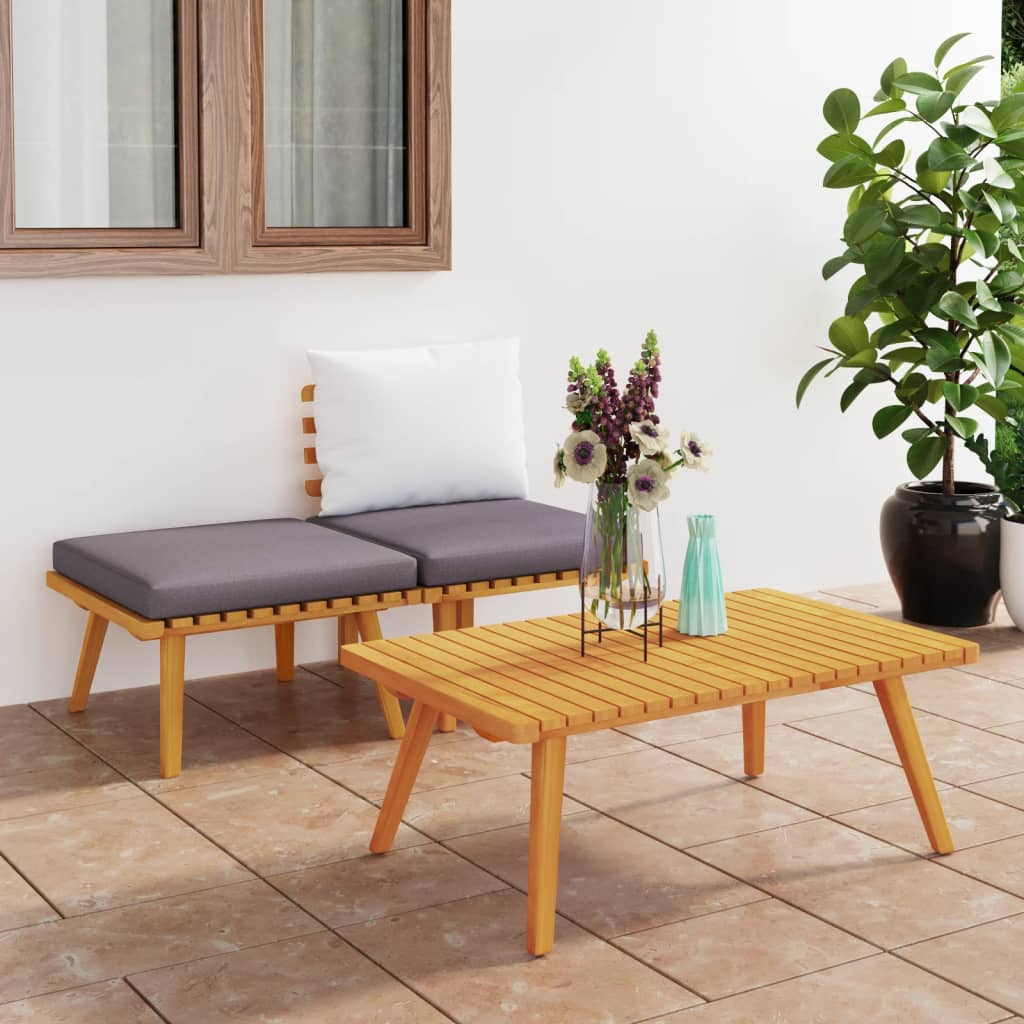 3-Tlg. Garten-Lounge-Set Mit Kissen Massivholz Akazie