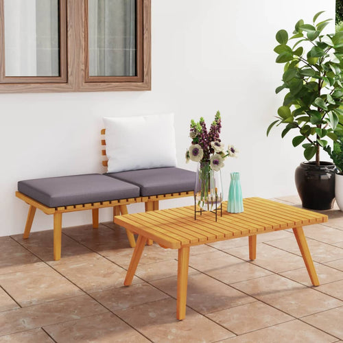 3-Tlg. Garten-Lounge-Set Mit Kissen Massivholz Akazie