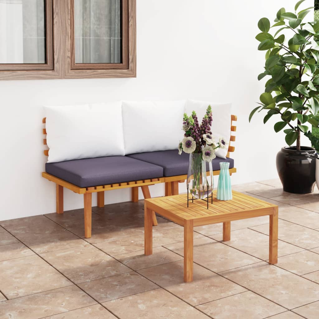 3-Tlg. Garten-Lounge-Set Mit Kissen Massivholz Akazie