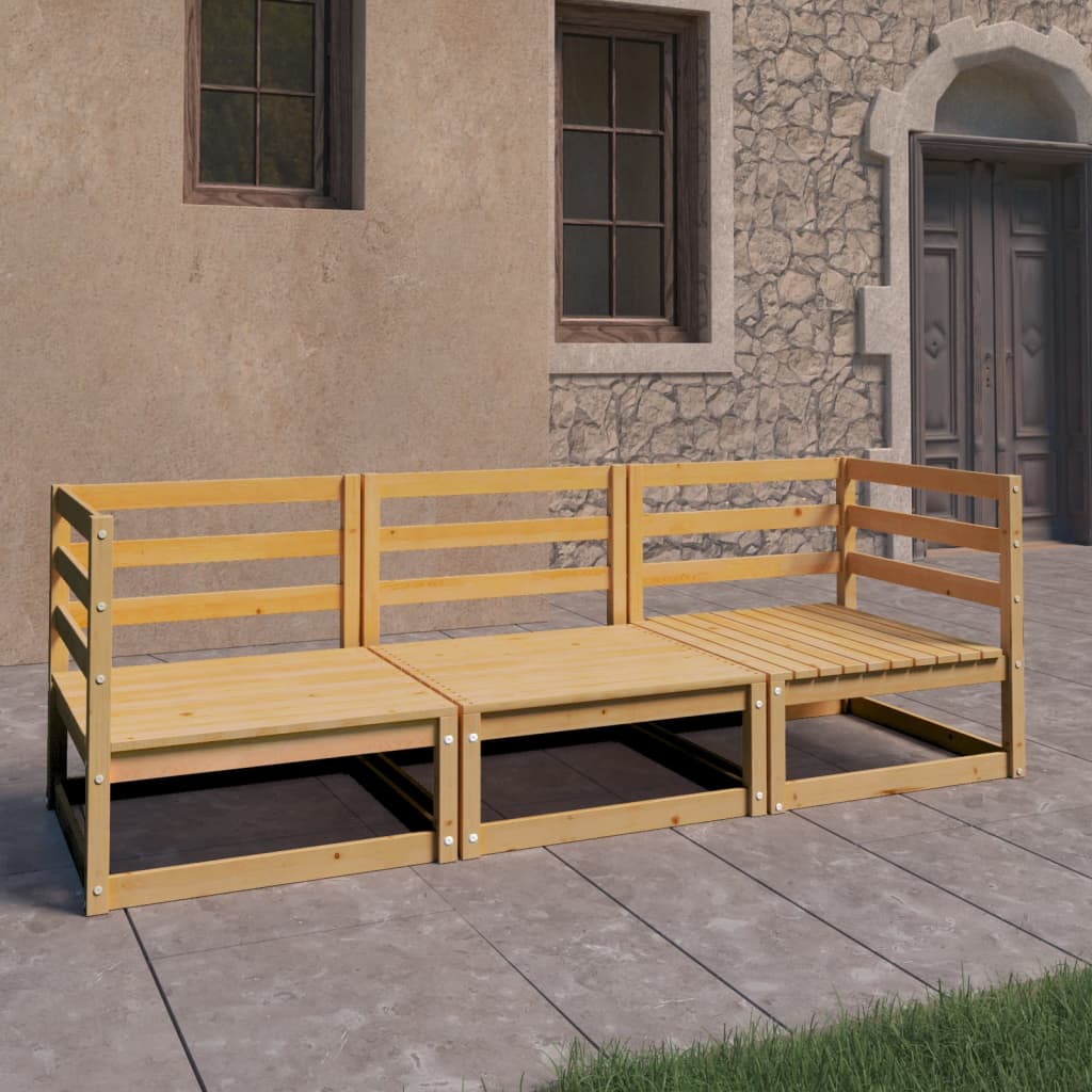 3-Tlg. Garten-Lounge-Set Mit Kissen Kiefer Massivholz