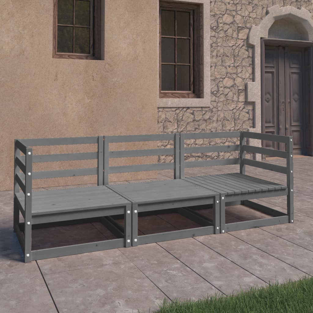 3-Tlg. Garten-Lounge-Set Mit Kissen Kiefer Massivholz