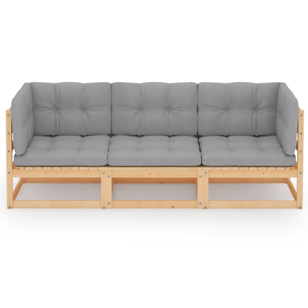 3-Tlg. Garten-Lounge-Set Mit Kissen Kiefer Massivholz