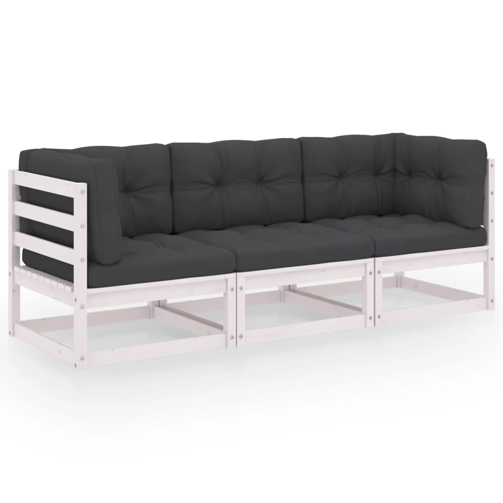 3-Tlg. Garten-Lounge-Set Mit Kissen Kiefer Massivholz
