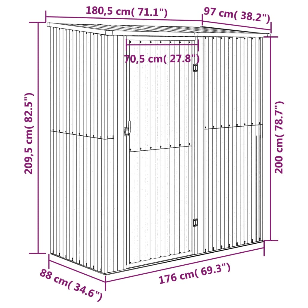 Gartenhaus 180,5X97X209,5 Cm Verzinkter Stahl