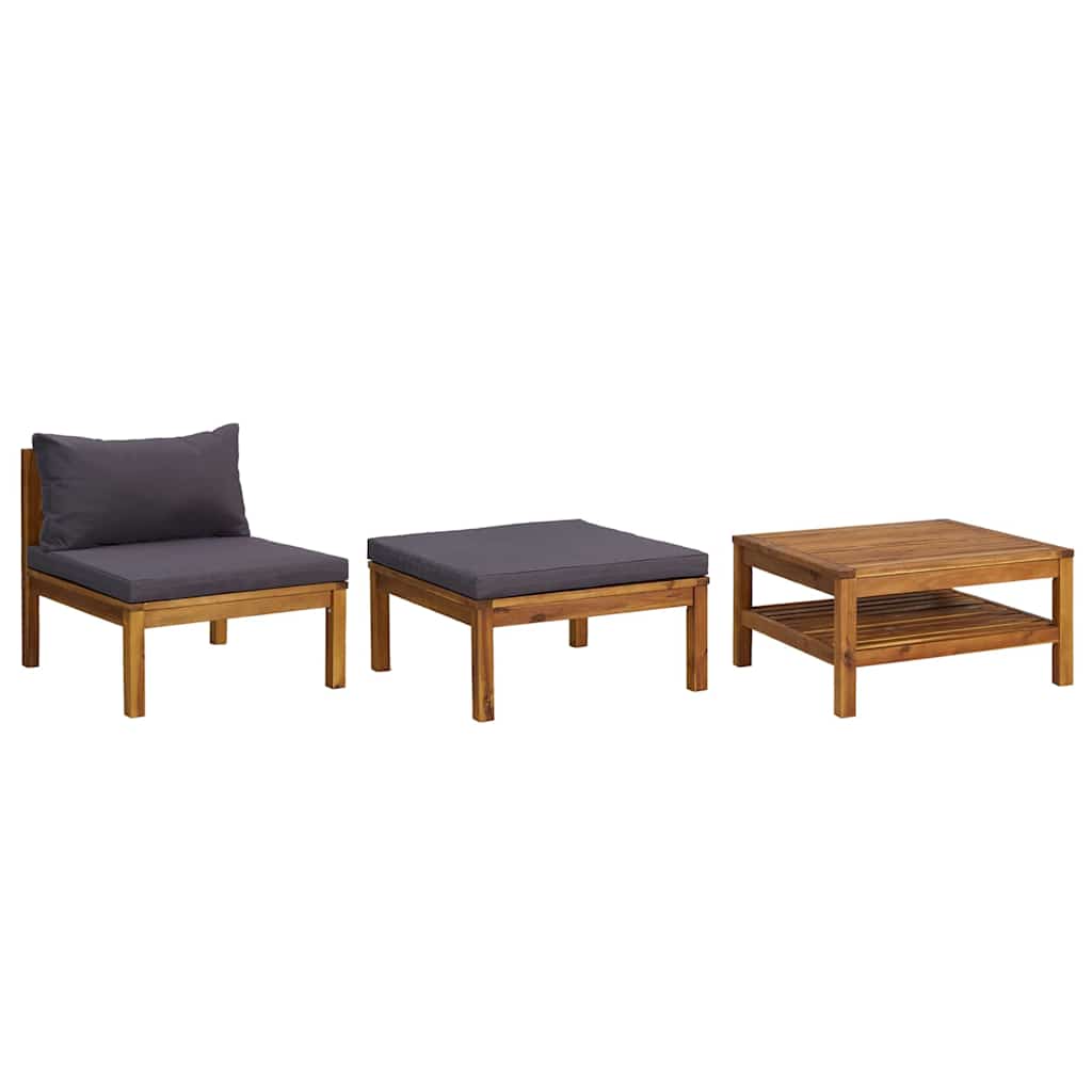 3-Tlg. Garten-Lounge-Set Mit En Kissen Akazienholz