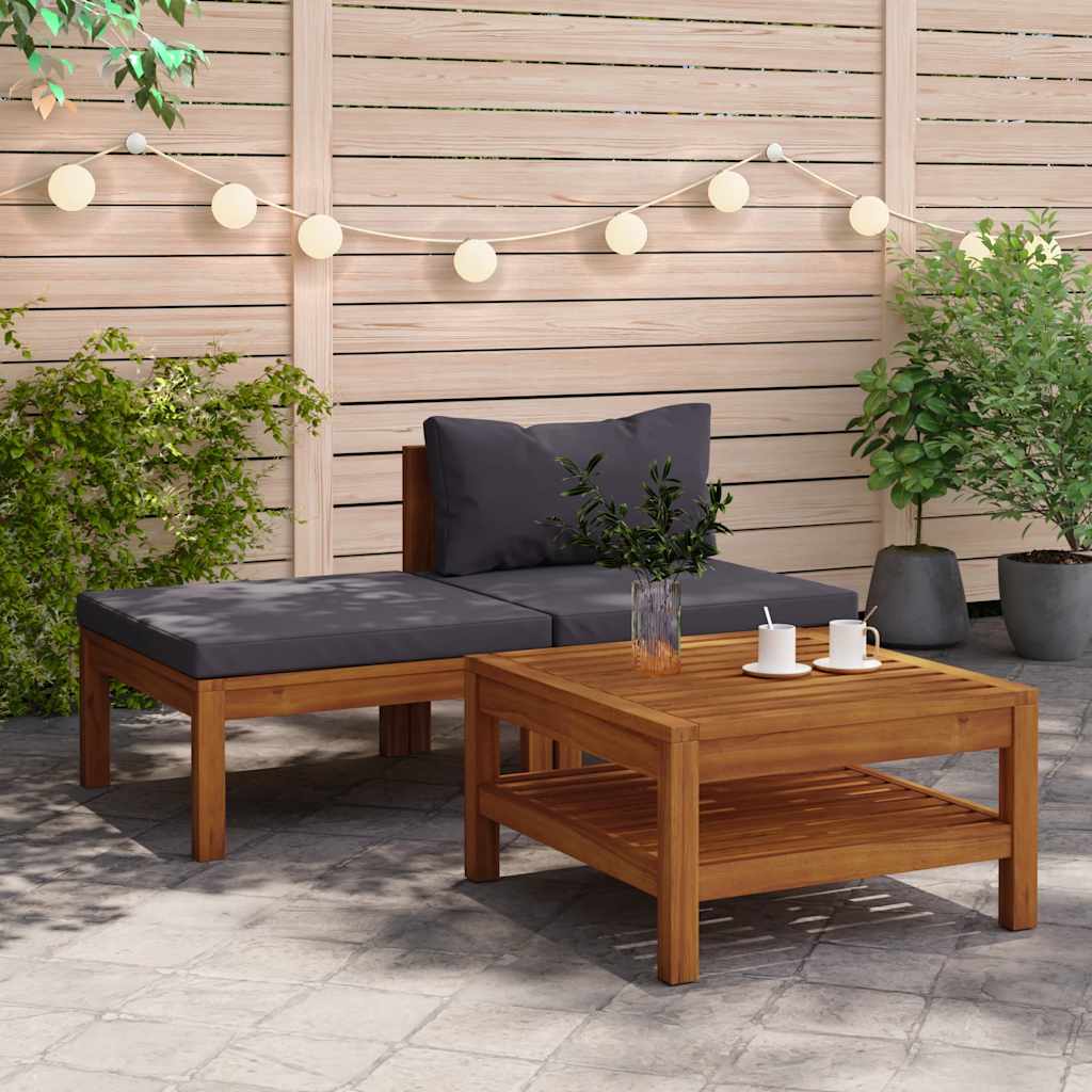 3-Tlg. Garten-Lounge-Set Mit En Kissen Akazienholz