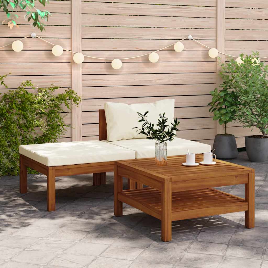 3-Tlg. Garten-Lounge-Set Mit En Kissen Akazienholz