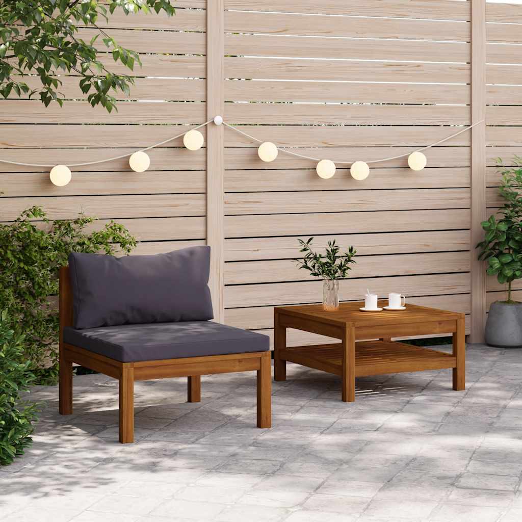 3-Tlg. Garten-Lounge-Set Mit En Kissen Akazienholz
