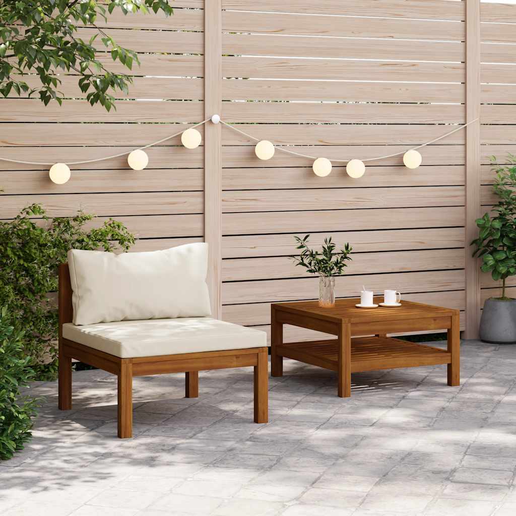 3-Tlg. Garten-Lounge-Set Mit En Kissen Akazienholz