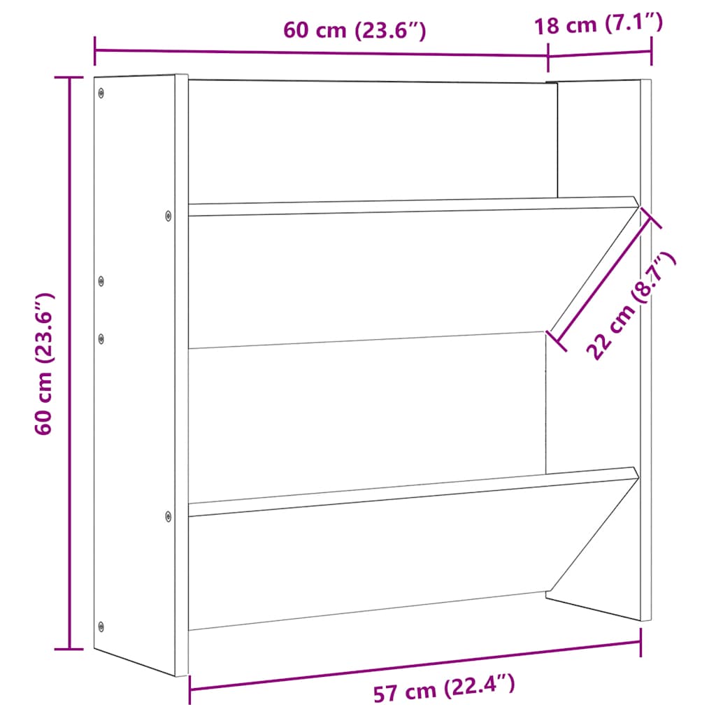 Wand-Schuhschrank 60X18X Holzwerkstoff Schwarz
