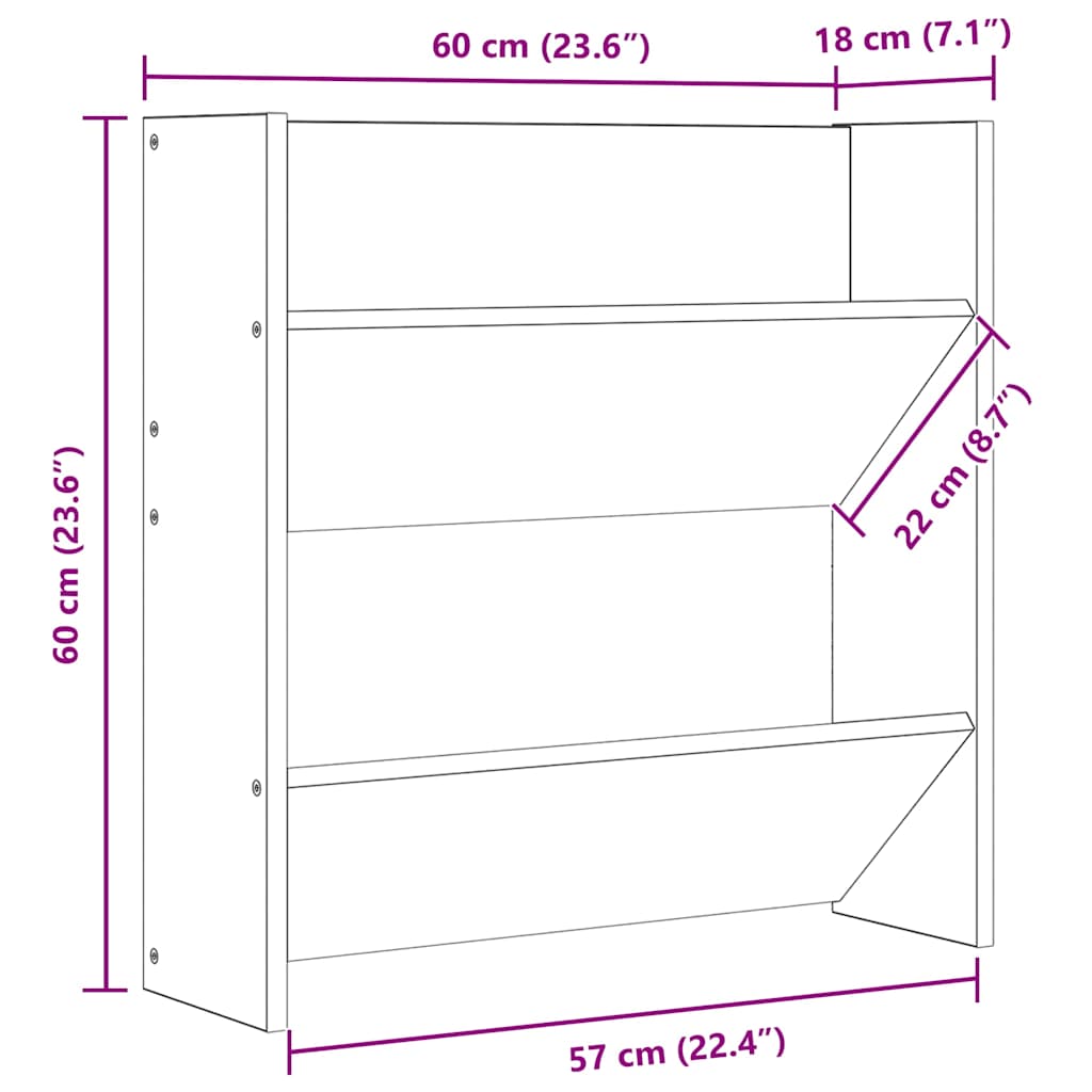 Wand-Schuhschrank 60X18X Holzwerkstoff Hochglanz-Grau