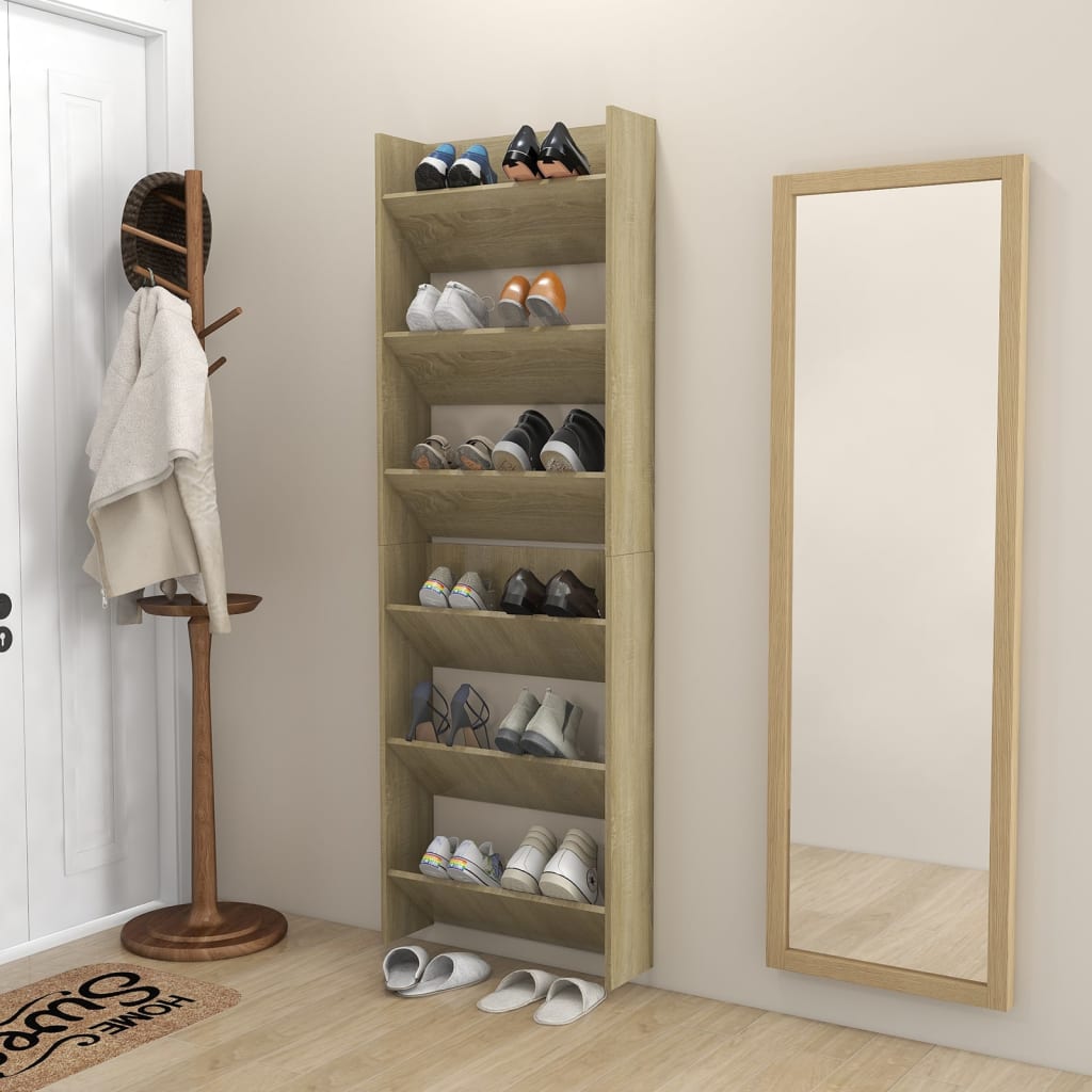 Wand-Schuhschränke 2 Stk. Sonoma-Eiche 60X18X90Cm Holzwerkstoff Sonoma Eiche