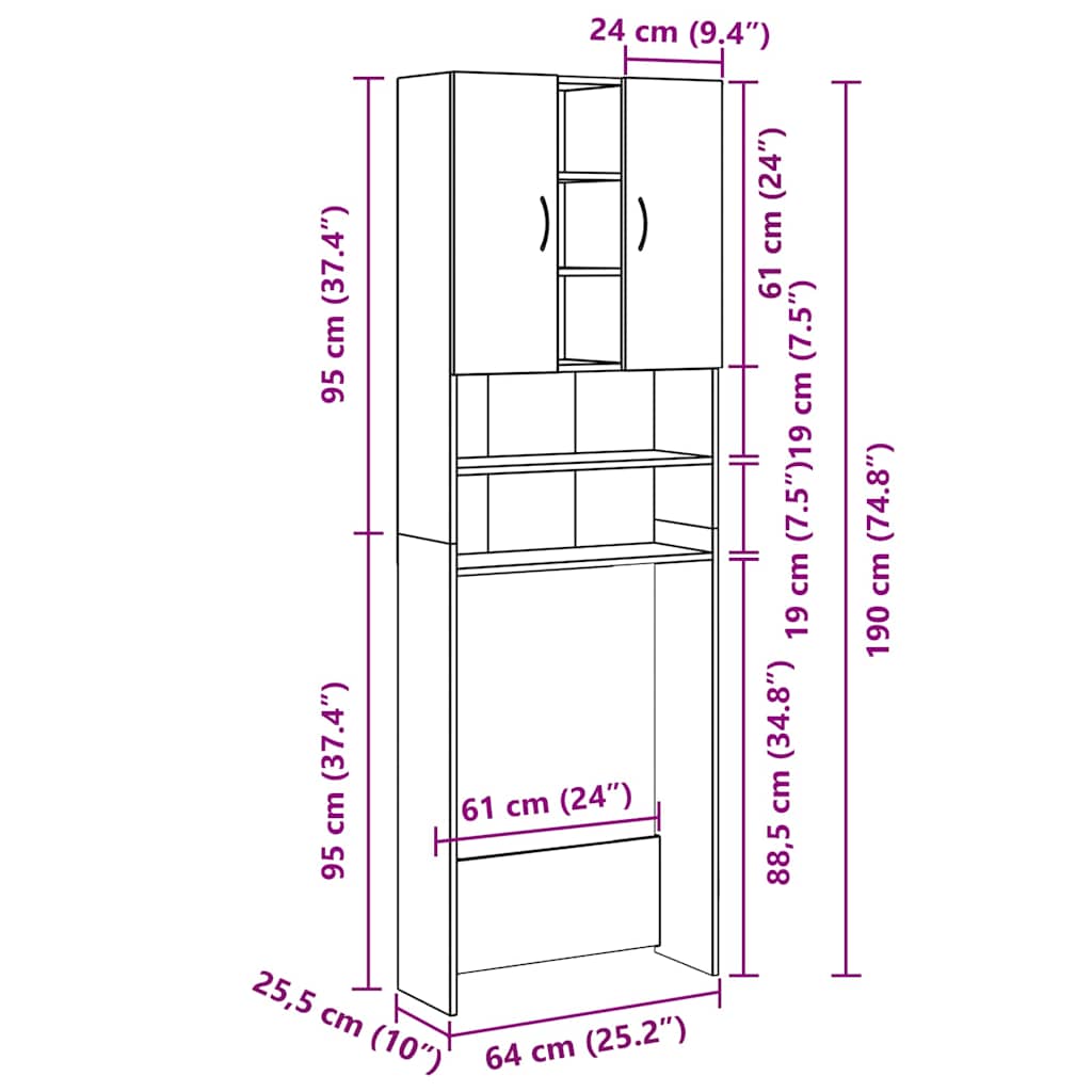 Waschmaschinenschrank 64X25,5X190 Cm