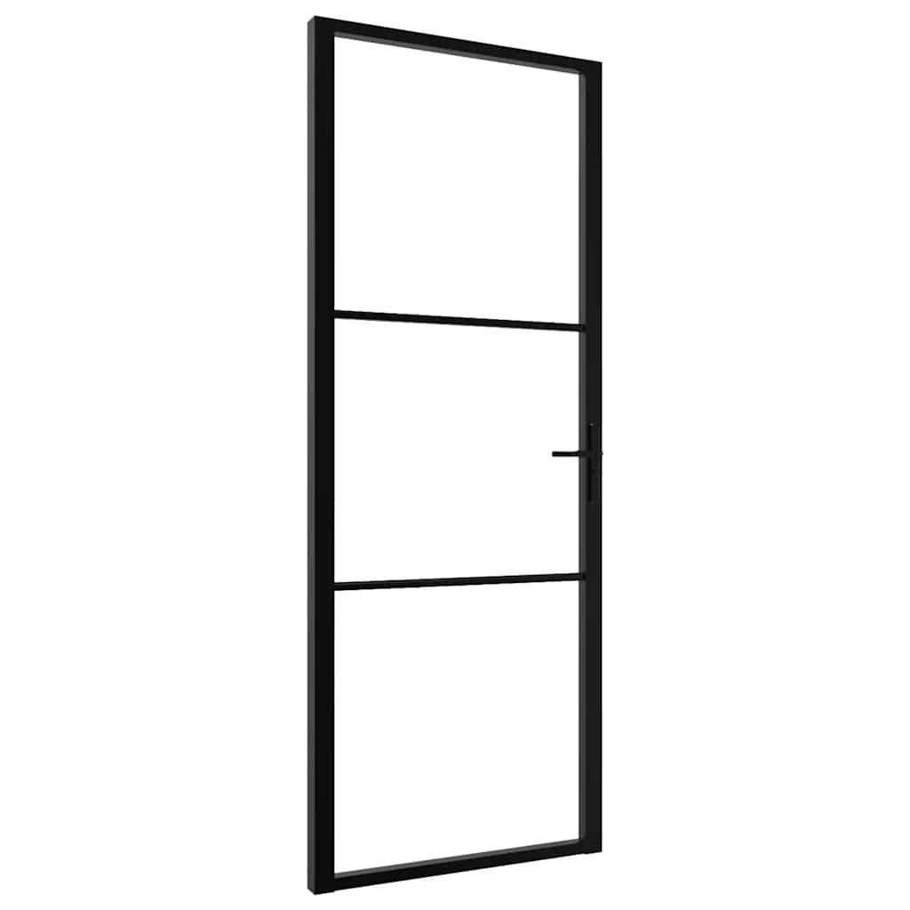 Innentür Esg Glas Und Aluminium 76X201,5 Cm Schwarz Schwarz Und Transparent