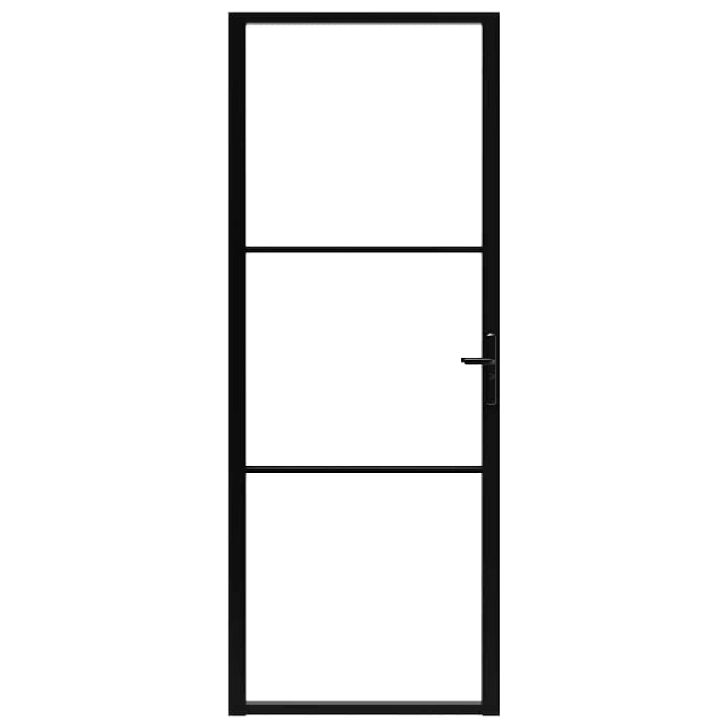 Innentür Esg Glas Und Aluminium 76X201,5 Cm Schwarz Schwarz Und Transparent