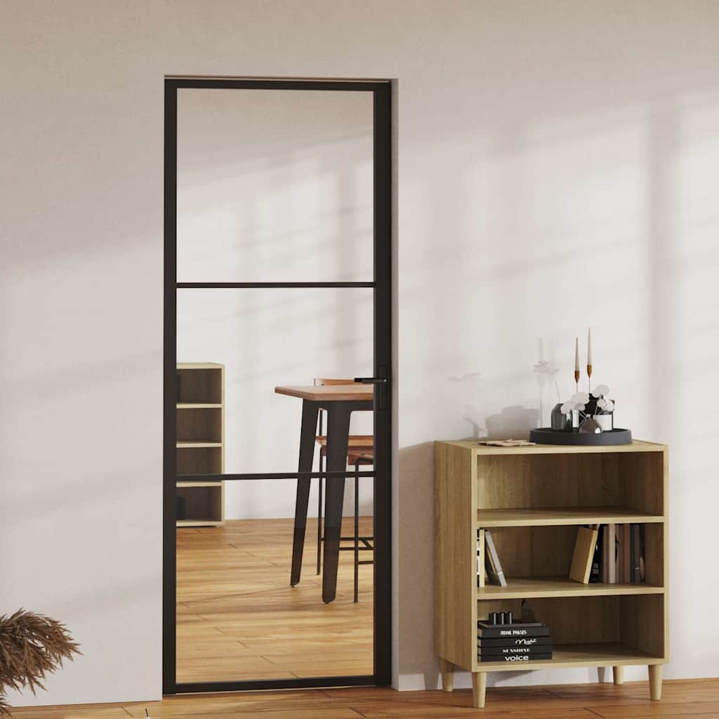 Innentür Esg Glas Und Aluminium 76X201,5 Cm Schwarz Schwarz Und Transparent