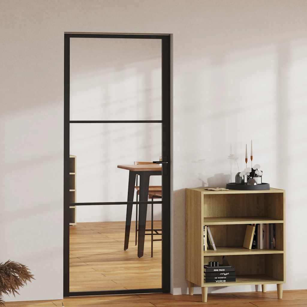 Innentür Esg Glas Und Aluminium 76X201,5 Cm Schwarz Schwarz Und Transparent