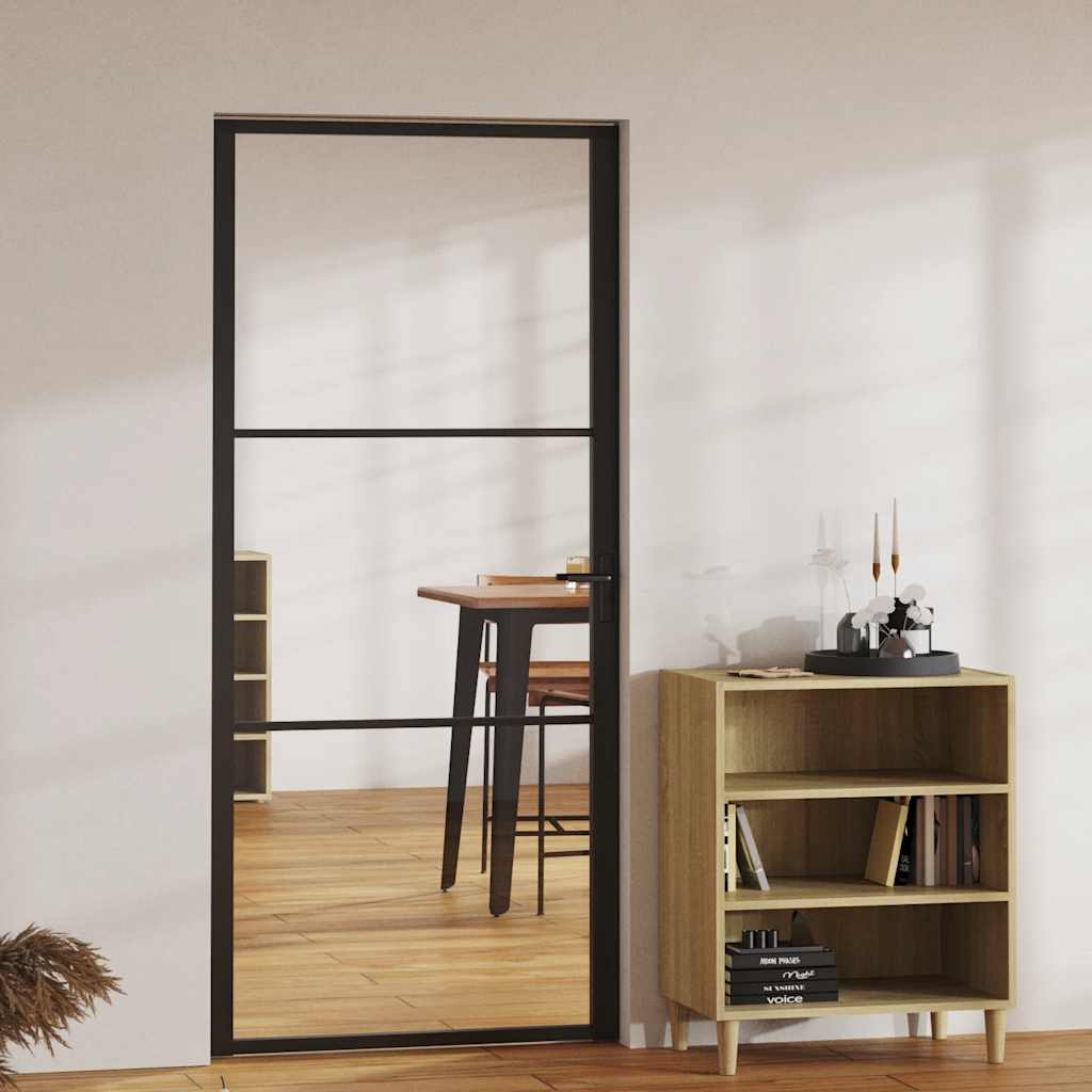 Innentür Esg Glas Und Aluminium 76X201,5 Cm Schwarz Schwarz Und Transparent