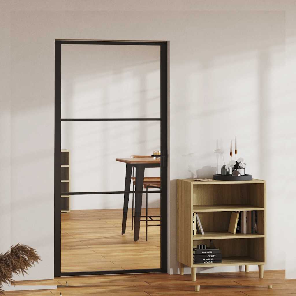 Innentür Esg Glas Und Aluminium 76X201,5 Cm Schwarz Schwarz Und Transparent