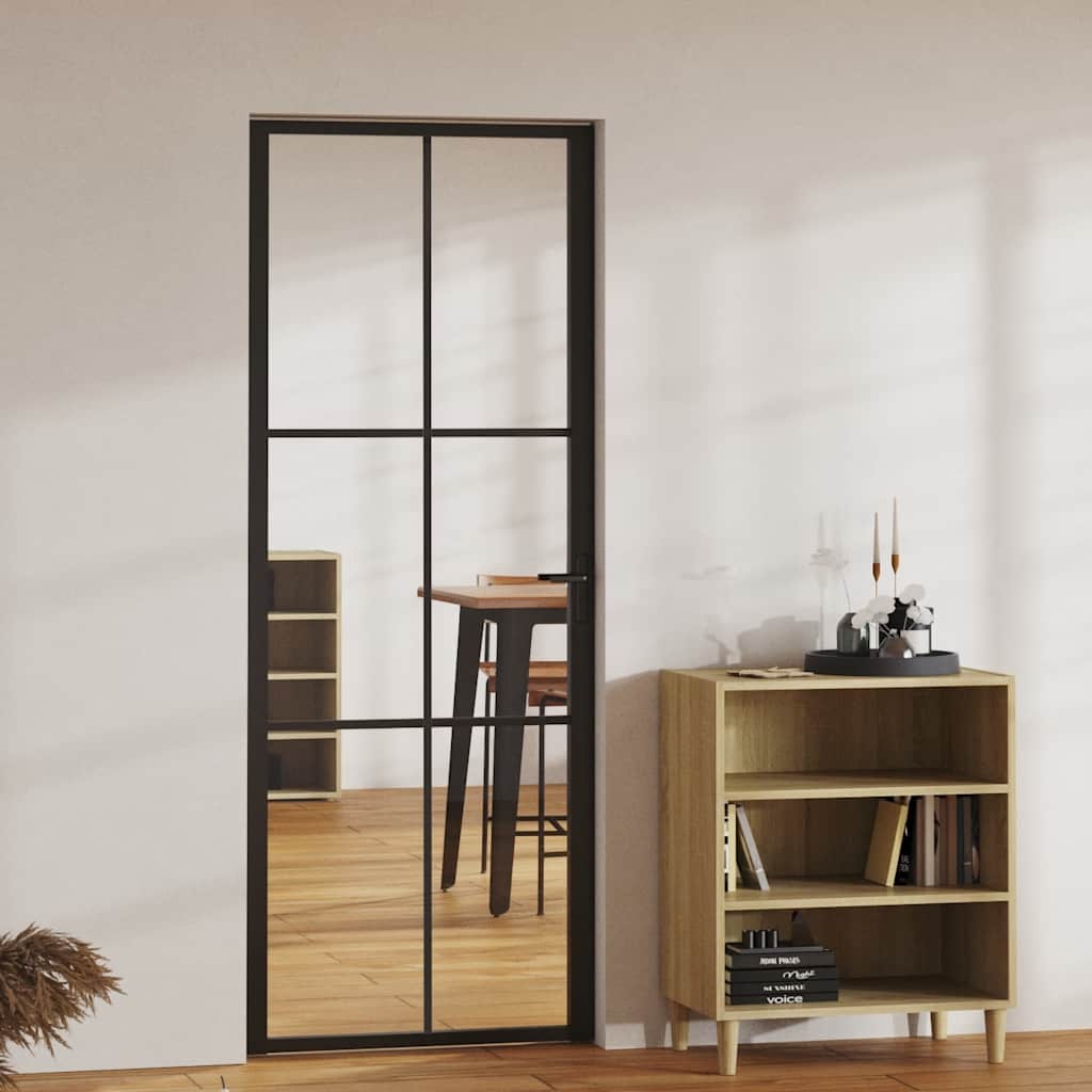 Innentür Esg Glas Und Aluminium 76X201,5 Cm Schwarz Schwarz Und Transparent