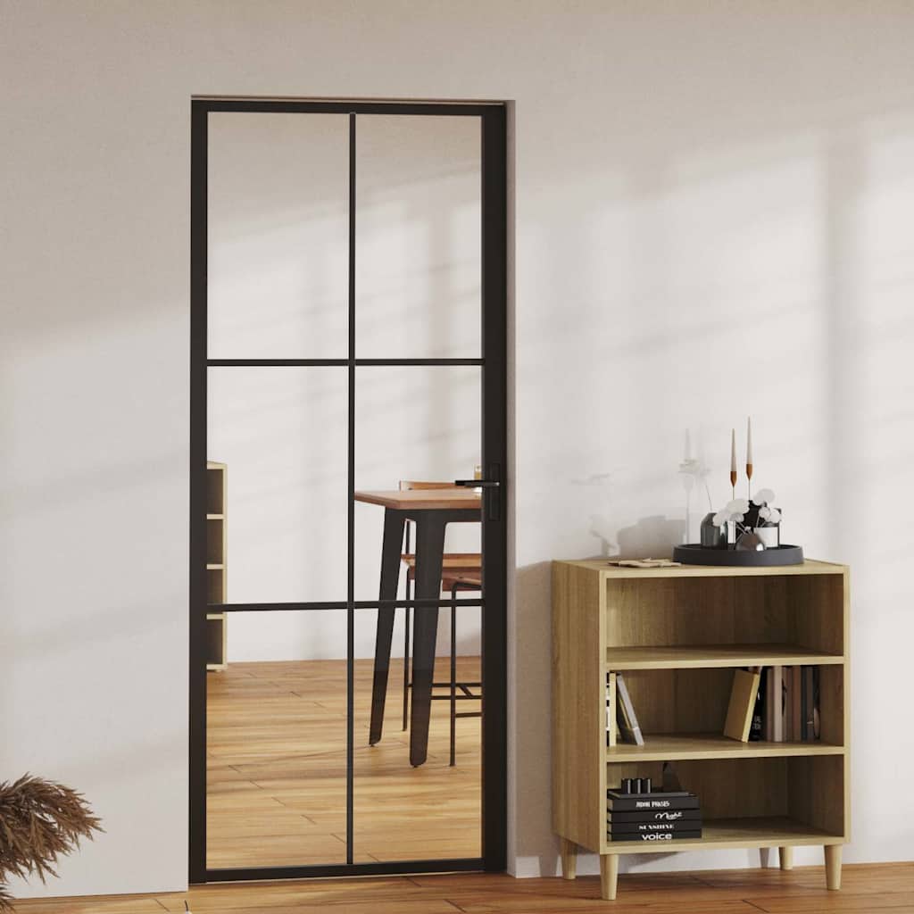 Innentür Esg Glas Und Aluminium 76X201,5 Cm Schwarz Schwarz Und Transparent