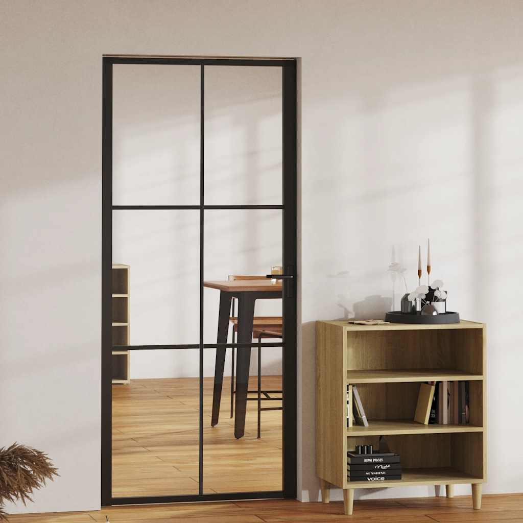 Innentür Esg Glas Und Aluminium 76X201,5 Cm Schwarz Schwarz Und Transparent