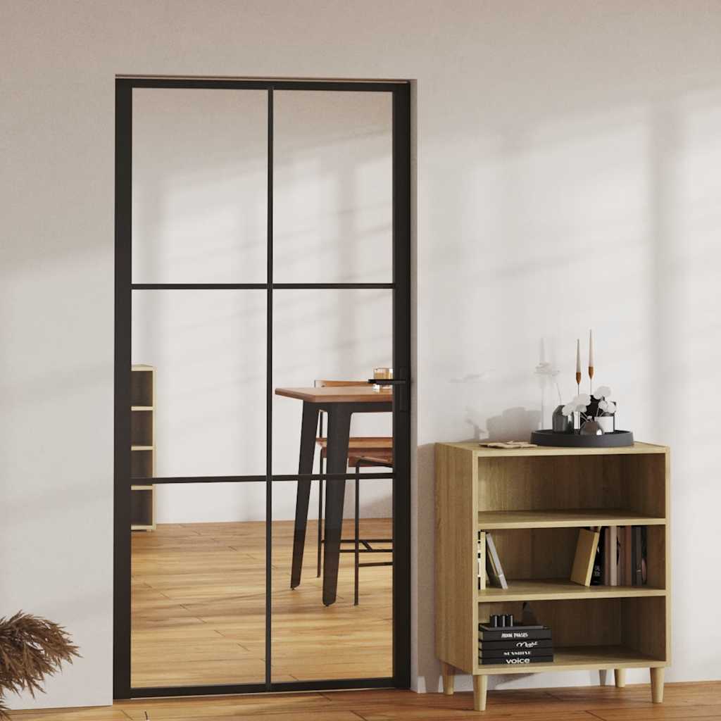 Innentür Esg Glas Und Aluminium 76X201,5 Cm Schwarz Schwarz Und Transparent