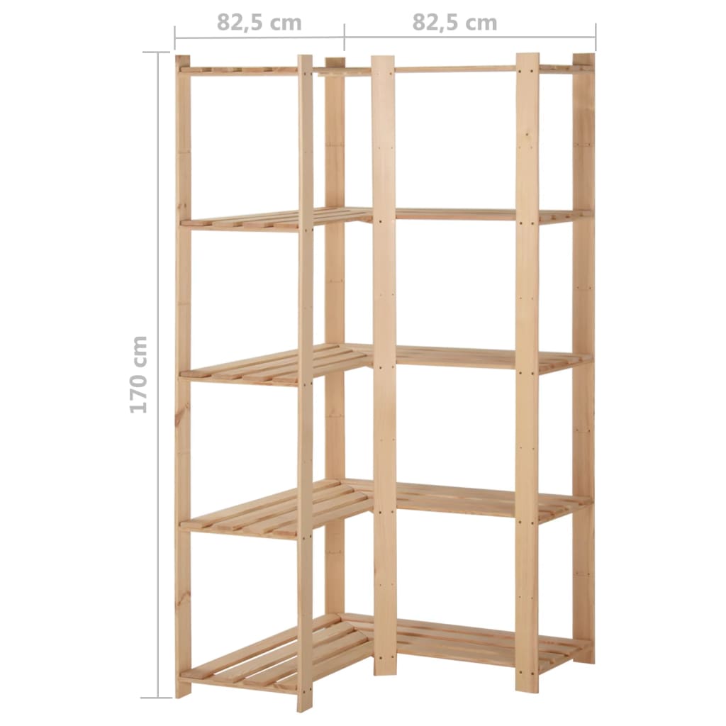Eck-Lagerregal Mit 5 Böden 82,5X82,5X170 Cm Massivholz Kiefer Grau