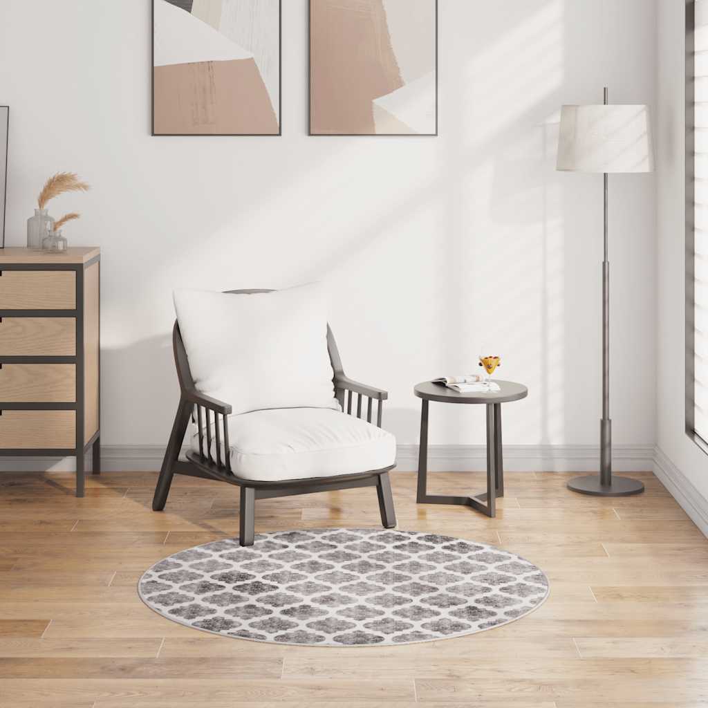 Teppich Waschbar Mehrfarbig Φ120 Cm Grau Und Weiß