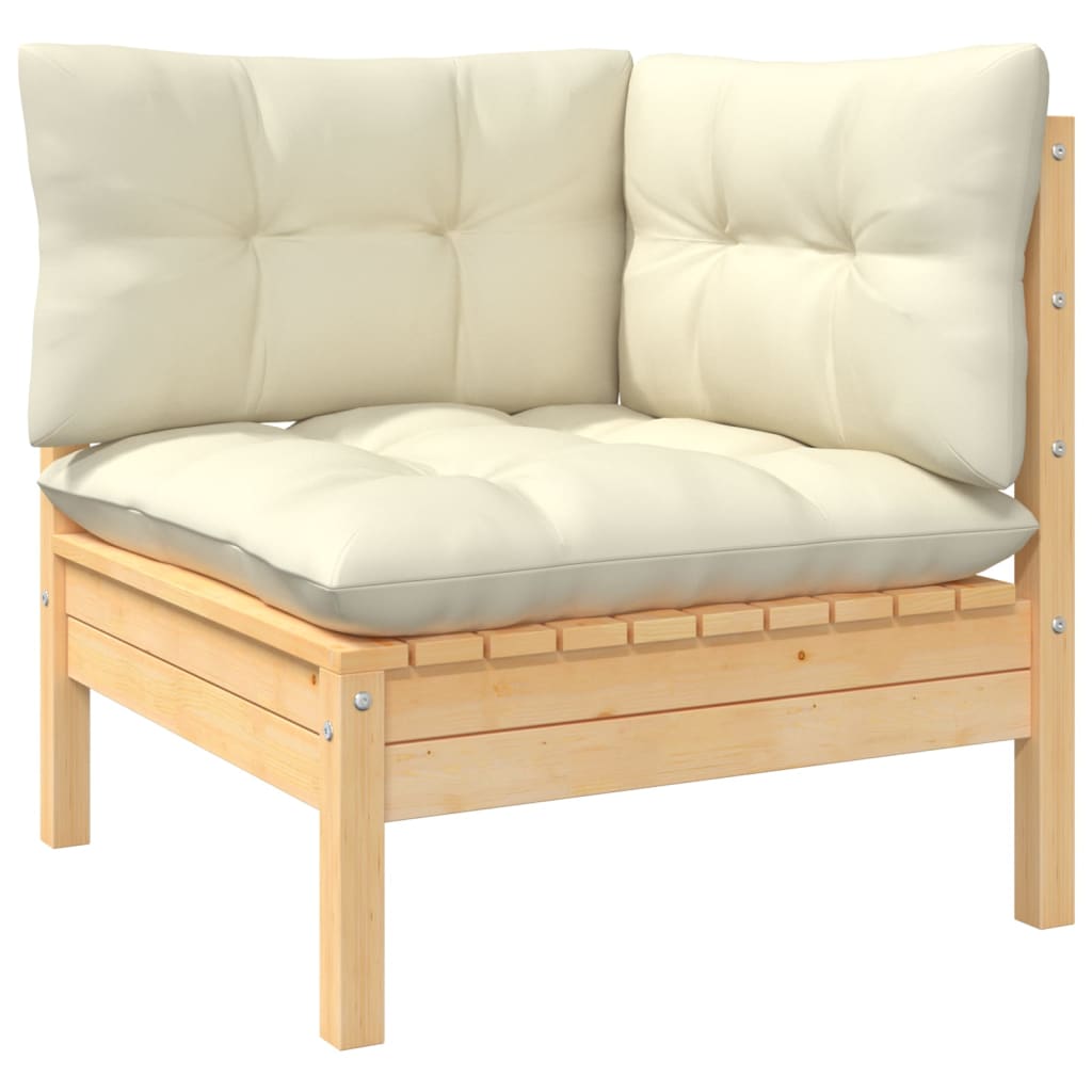 3-Tlg. Garten-Lounge-Set Mit Kissen In Creme Massivholz Kiefer