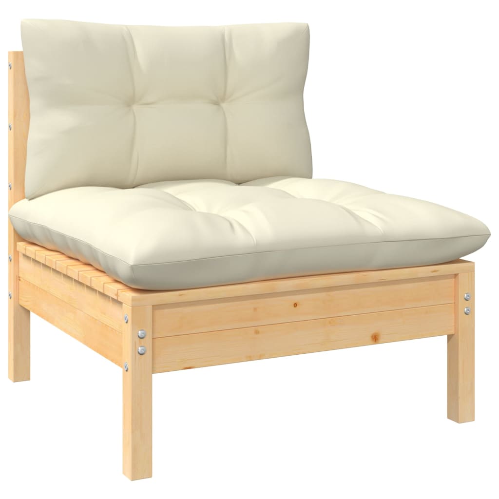 3-Tlg. Garten-Lounge-Set Mit Kissen In Creme Massivholz Kiefer