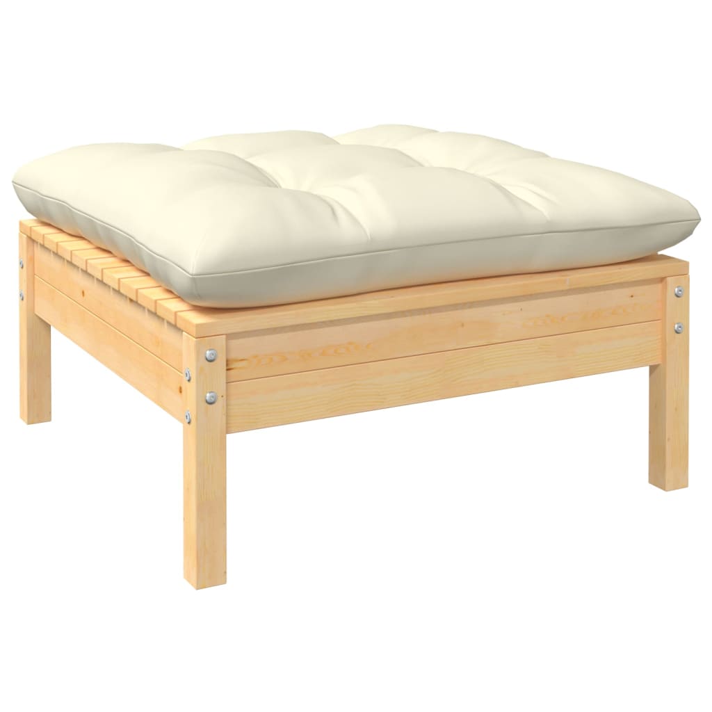 3-Tlg. Garten-Lounge-Set Mit Kissen In Creme Massivholz Kiefer